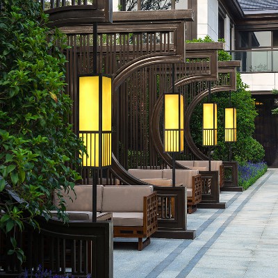 定制新中式太陽(yáng)能柱頭燈中字庭院燈戶外防水花園別墅圍墻燈