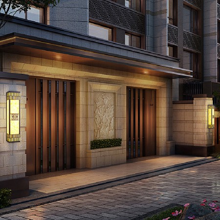 新中式壁燈小區(qū)商業(yè)街圍墻裝飾照明亮化云石罩LED戶外壁燈廠家