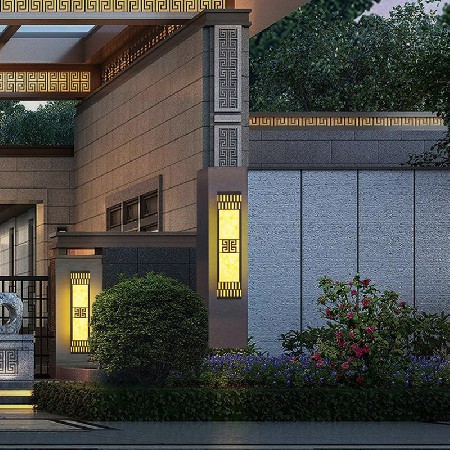 新中式壁燈小區(qū)商業(yè)街圍墻裝飾照明亮化云石罩LED戶外壁燈廠家